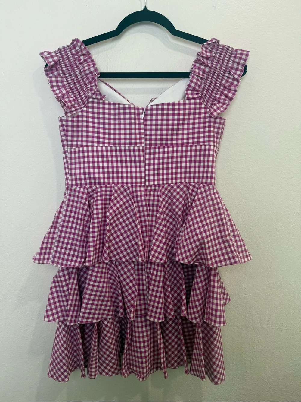 Caroline Constas Helena Gingham Ruffle Mini Dress Strapless Size M
